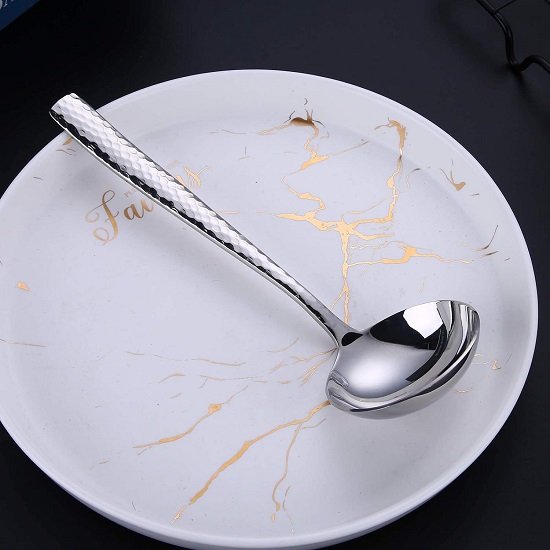 Sauce ladle，7.5 inch Hammered 18/10 1 oz Stainless Steel Small Gravy Soup Serving Ladle for Cooking or Serving Soup Spoon，Dishwasher Safe