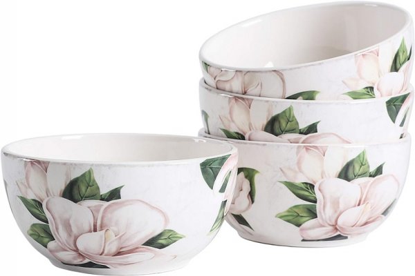 Floral Ceramic Bowls Set of 4, 26oz, for Pasta, Salad, Cereal, Soup & Microwave & Dishwasher Safe