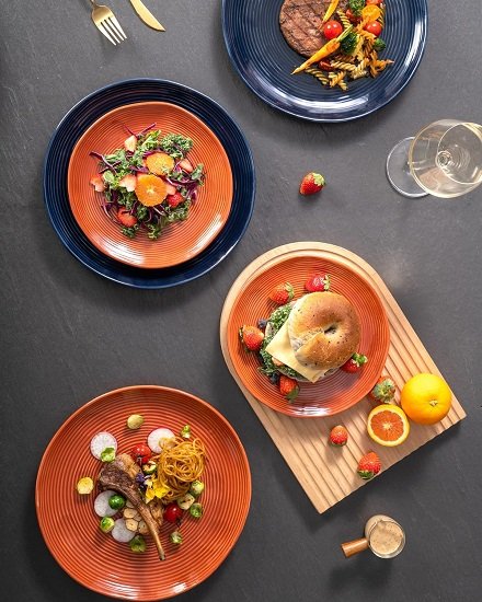 Ceramic Dinner Plates 11 Inch - Large Serving Dishes Set of 4 for Steak, Pasta - Stoneware Dinnerware Sets Scratch Resistant, Brown