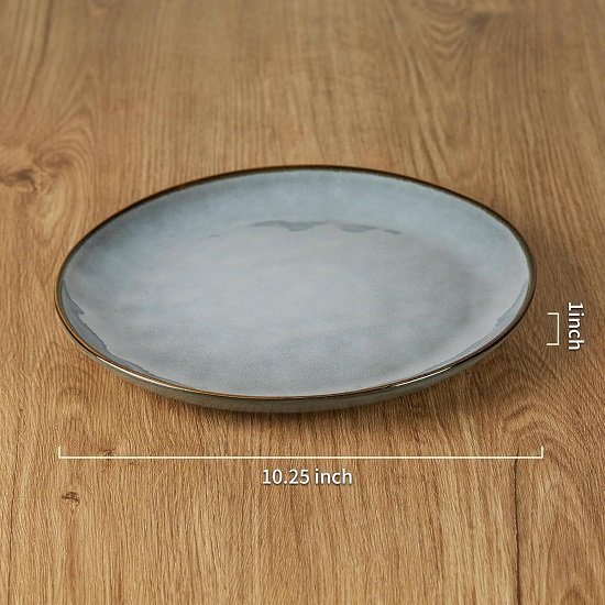 Dinner Plates Set of 6, 10.25 inch Pasta Plate, Ocean Round Stoneware Dessert Plates Dish Set for Kitchen, Reactive Glaze, Microwave Dishwasher Safe, Scratch Resistant, Blue